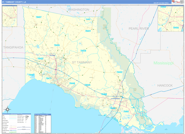 St. Tammany Parish (County), LA Zip Code Wall Map